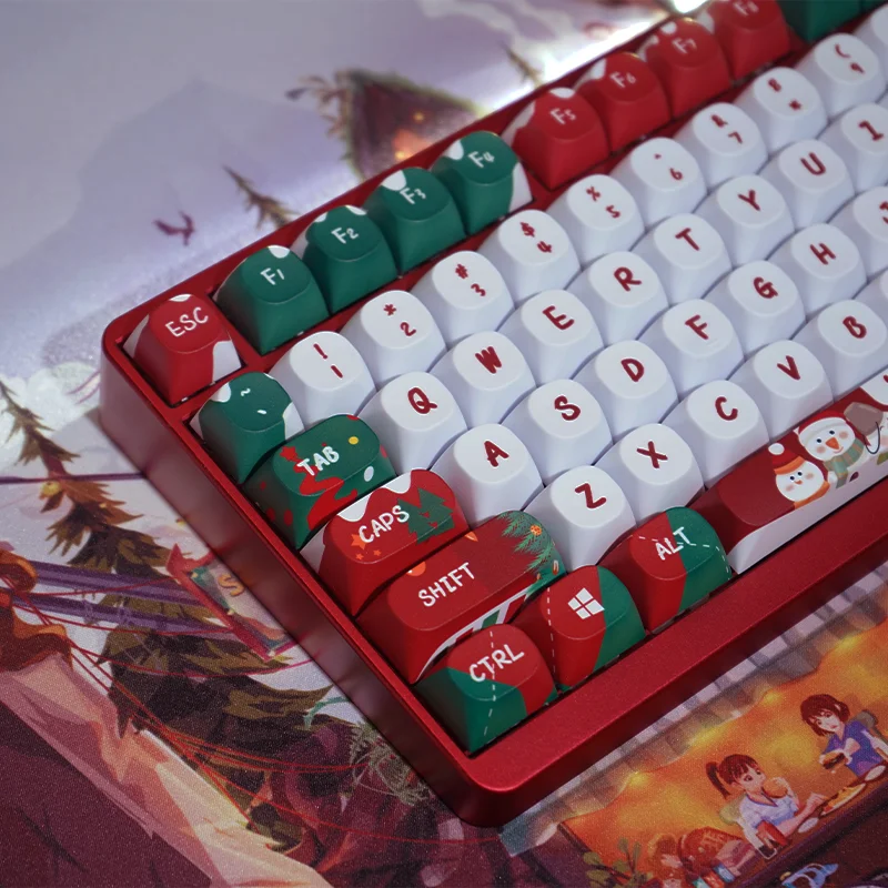 

idobao 144 Keys Merry Christmas Keycaps Kit MA Green Red Keycap for Mechanical Keyboard Caps PBT Dye-sub DIY Home Office Decor