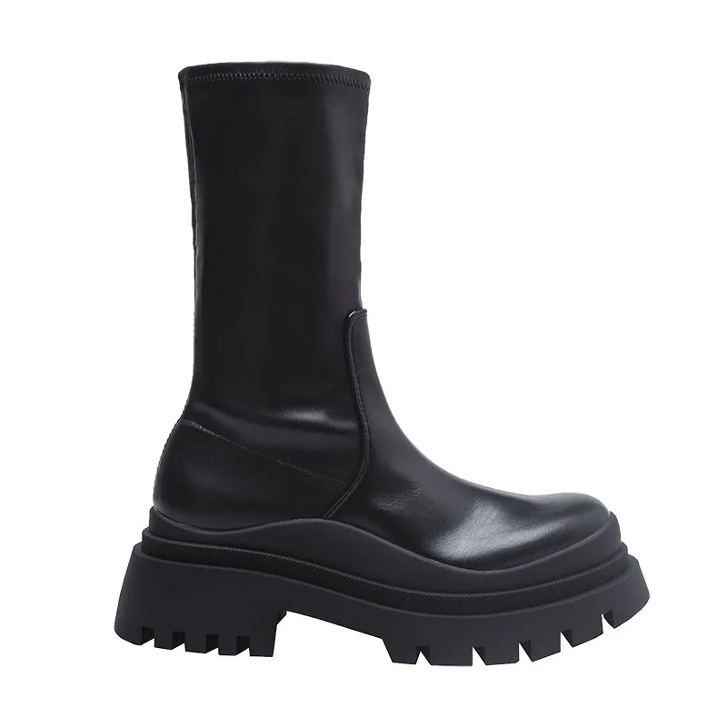 Winter Rain Boots Women's Autumn 2026 Black Thick Bottom Middle Tube Stretch Boots Slim-fit Short Boots Warm Shoes Botas Mujer view 5