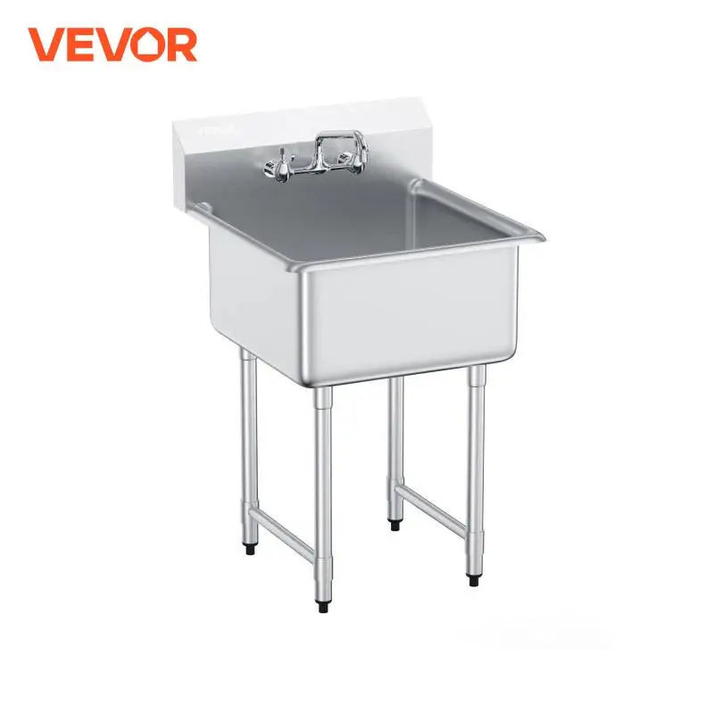 VEVOR Stainless Steel Kitchen Prep & Utility Sink 1 Compartment Restaurant Commercial Steel Sink w/Faucet for Restaurant Home