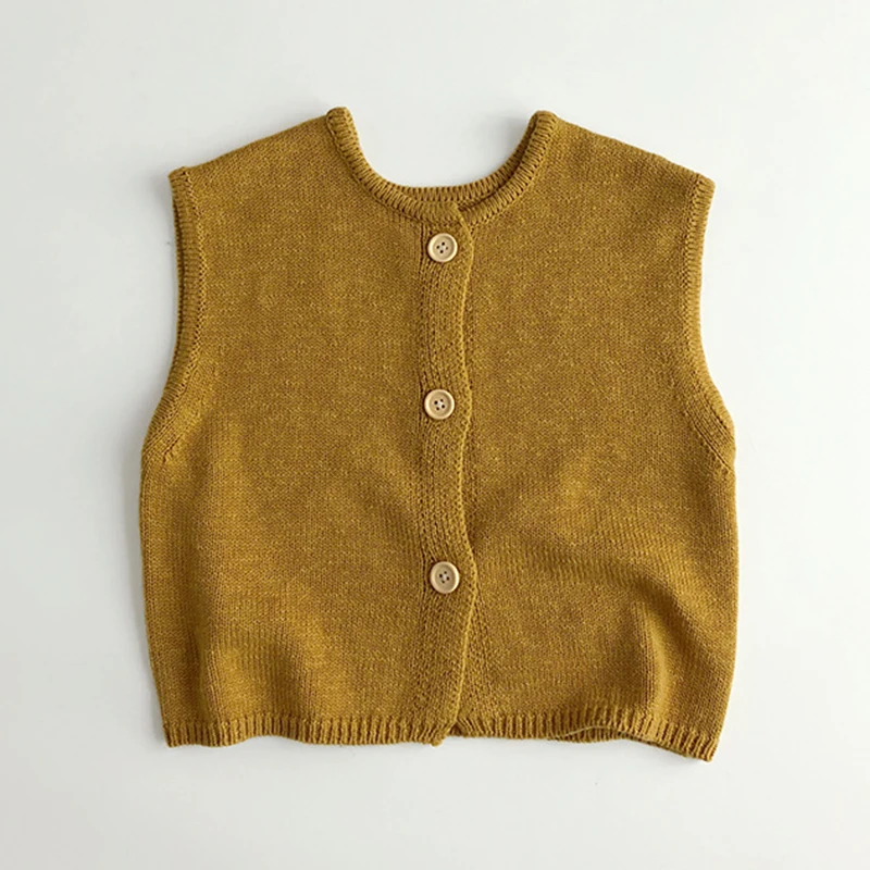 Autumn Spring Children Clothes Sleeveless Solid Color Knitted Cardigan Sweater Vest Korean Style Baby Girls Boys Knitting Vest