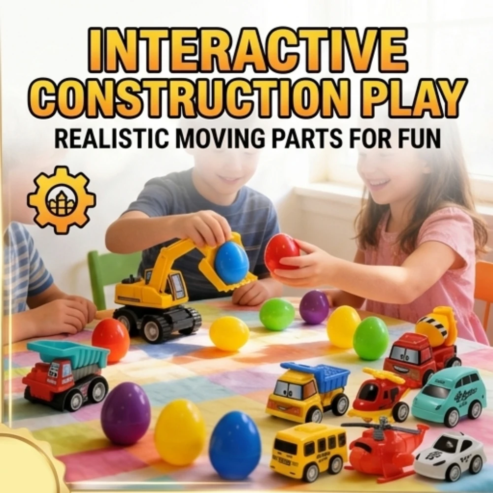 Easter Egg Hunt Toy Set Pre filled Construction Vehicles Pull Back Cars for Kids Easter Basket Stuffers Party Favors Gift Idea