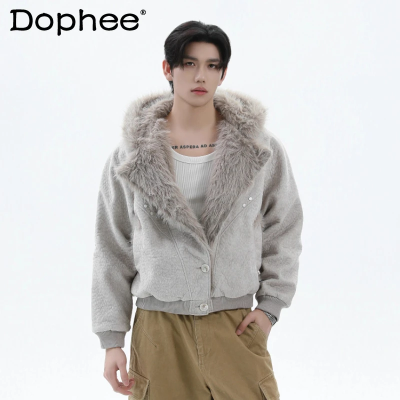 سترات رجالية شتوية 2025 بقلنسوة من فراء الأرنب الصناعي بتصميم عتيق سترات رجالية سميكة ودافئة معاطف رجالية وسيم بأكمام طويلة بلون واحد #1