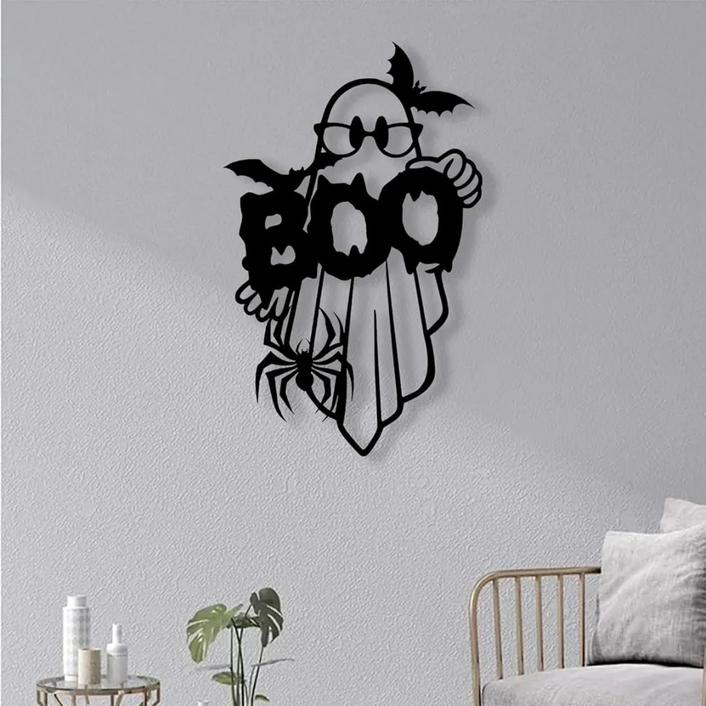 CIFBUY Metal Wall Art Cute Ghost Decor Indoor Outdoor Porch Bathroom Living Room Home Hanging Sign Black Iron Craft