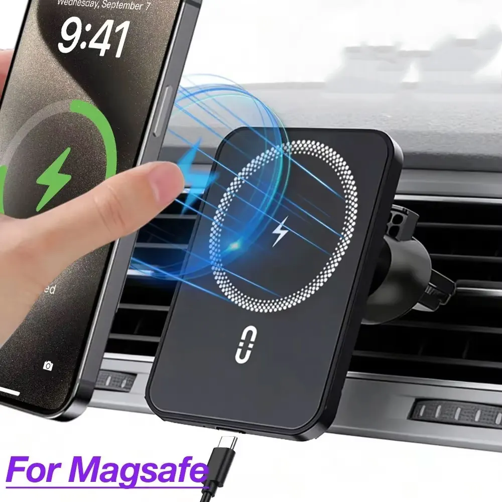 360° drehbarer magnetischer Auto-Lüftungshalter mit kabellosem Ladegerät für MagSafe iPhone 17~12 Samsung Xiaomi Handyhalterung – Detail 1