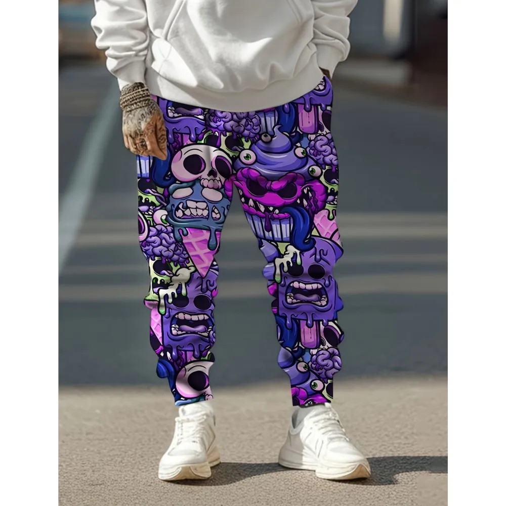 موضة الرجال 2026 Sweatpants الجمجمة المطبوعة ركض سليم صالح السراويل سراويل صالة غير رسمية مع جيوب الخريف الشتاء الشارع الشهير #4