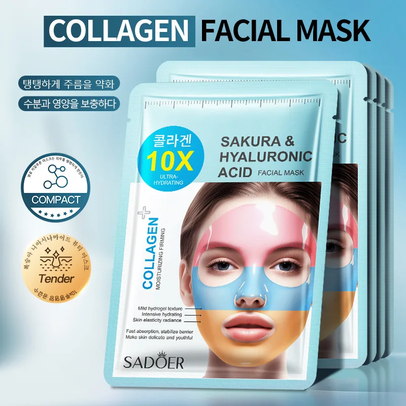 

Collagen Tri-Color Mask Hydrating Moisturizing Brightening Cherry Blossom Hyaluronic Acid Rainbow Mask