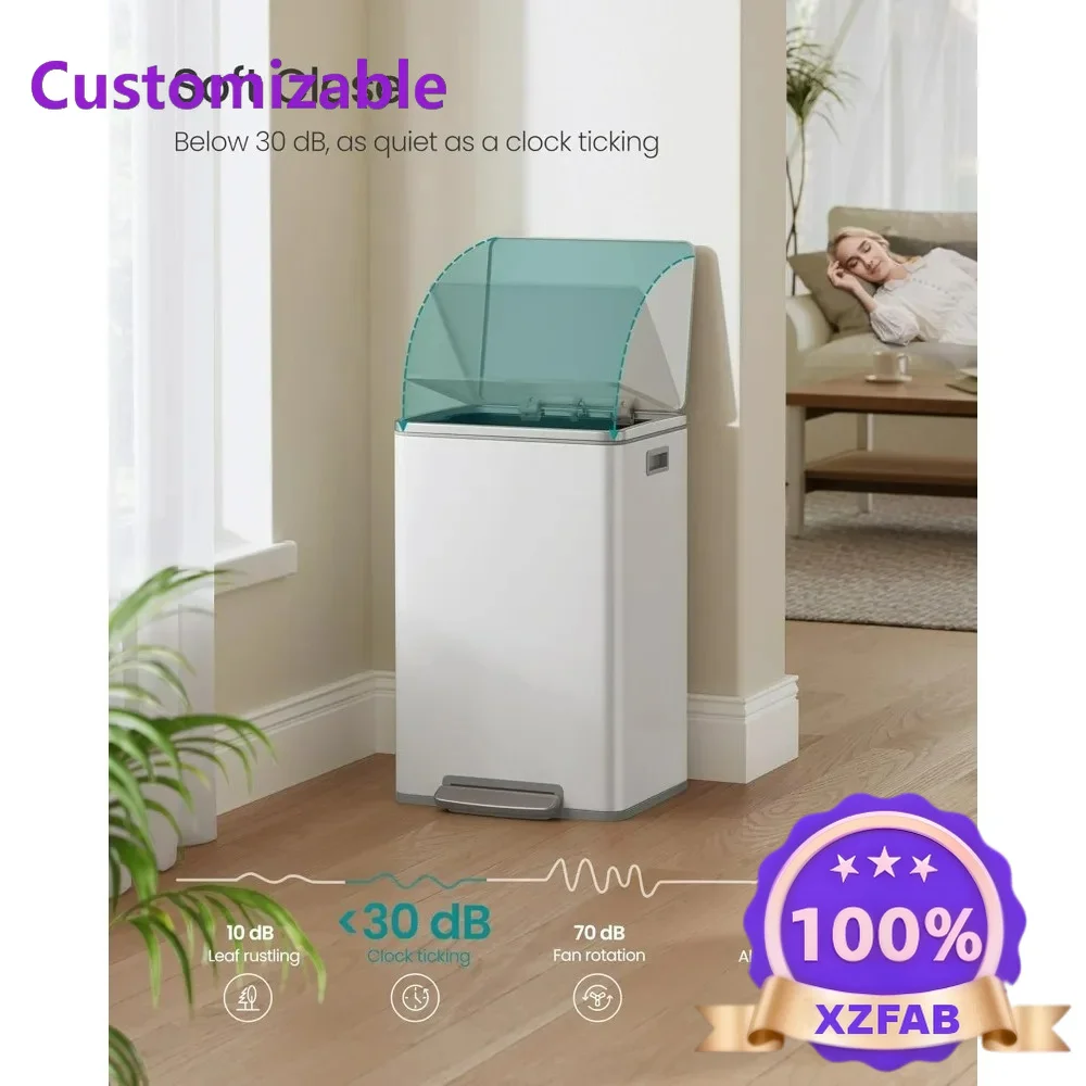 Factory Direct 2026 Trash Can, 13-Gallon Gabbage Can, with 15 Trash Bags, Steel, with Soft-Close Lid, Removable Inner Bucket