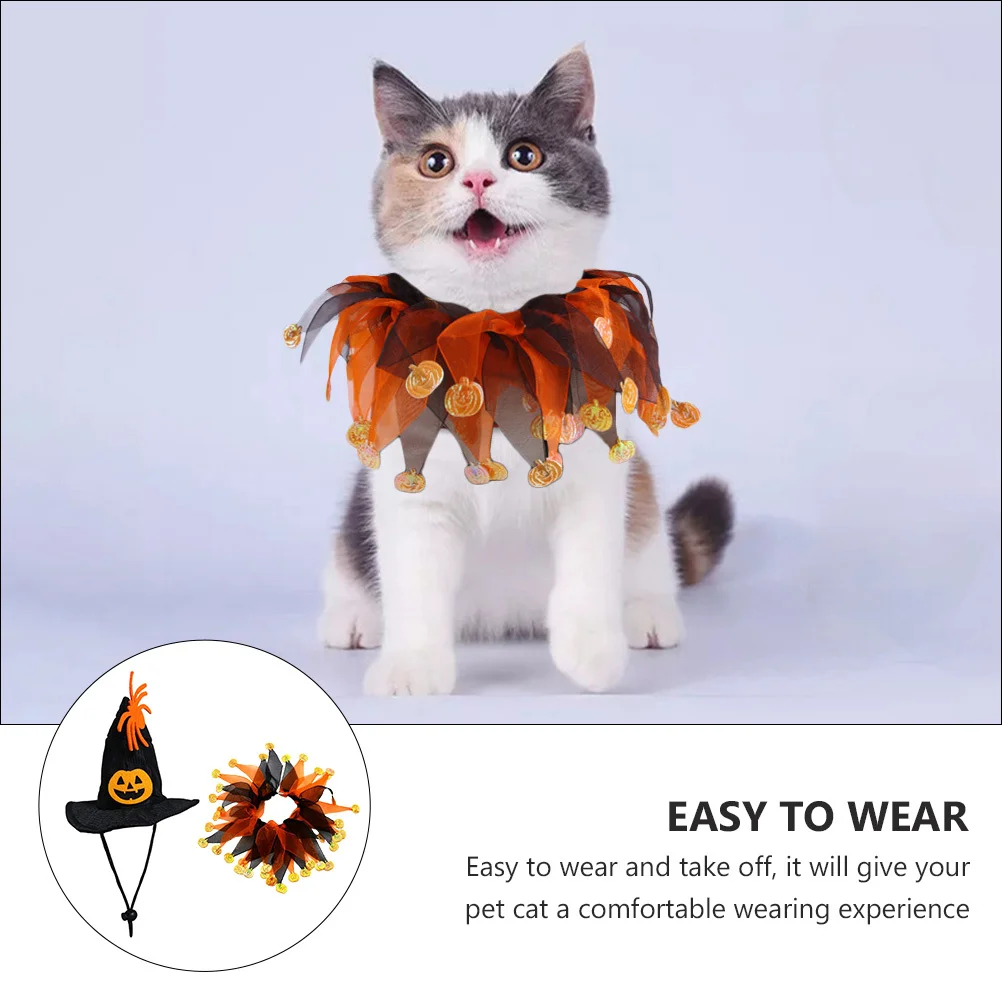 

1Set Cat Halloween Hat Neck Scarf Set Gentle Material Soft Elastic Band Decorative Pet Costume Party Supplies Cat Halloween Hat