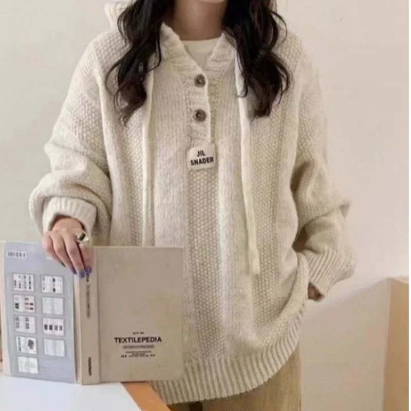 

2024 Loose Lazy Style Sweater Women's Autumn And Winter Soft Glutinous Thick Hooded Knitted Sweatshirt Pullover Top