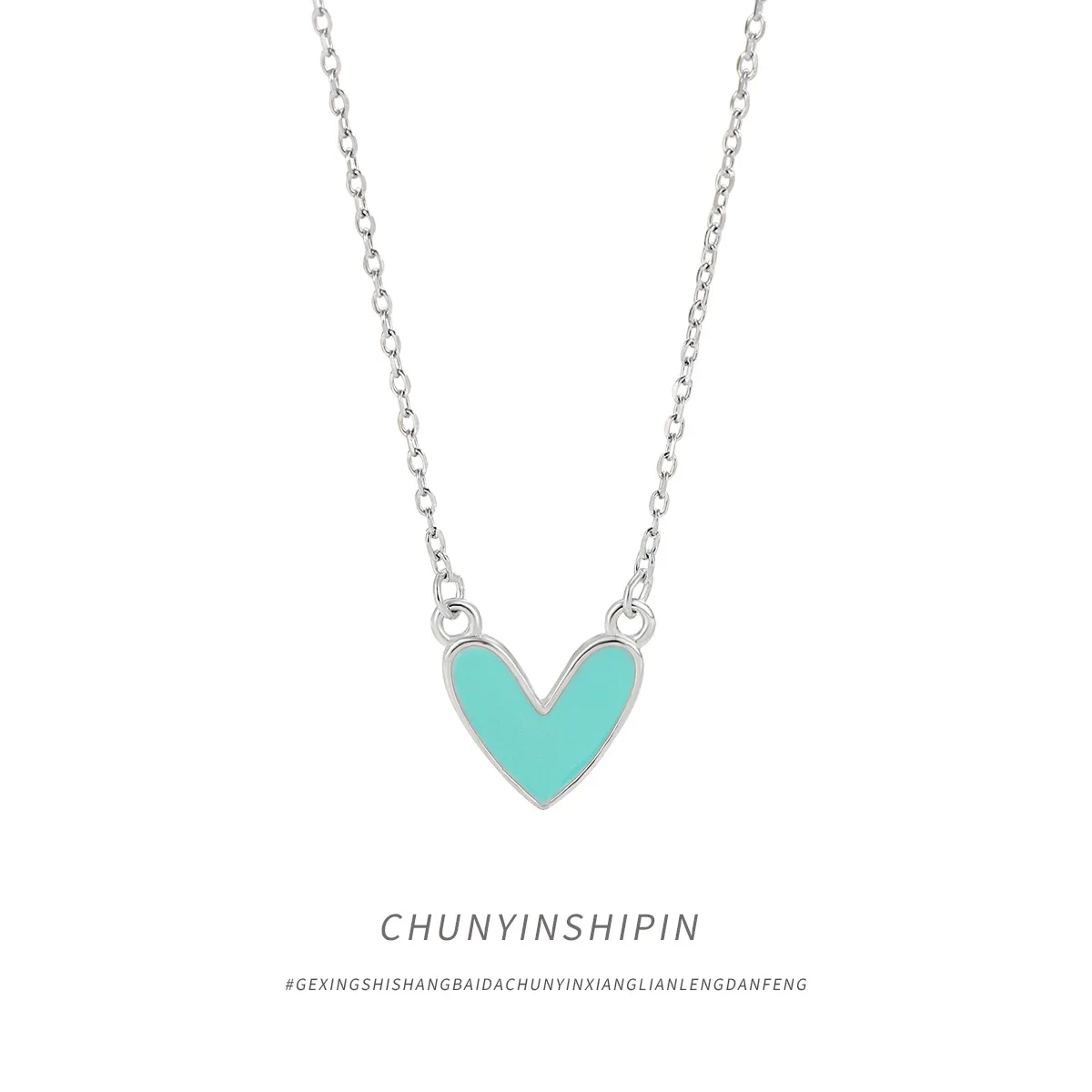 

s925 sterling silver blue heart necklace elegant minimalist cute trendy women accessory