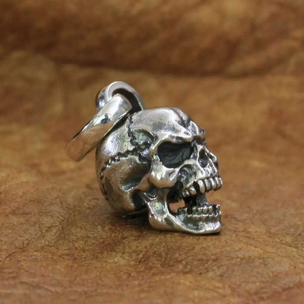 925 Sterling Silver Details Skull Pendant Biker Rock Punk Jewelry TA221 BZ