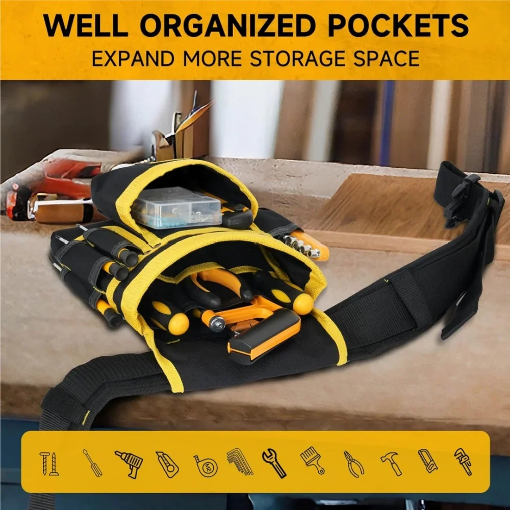 Tool Organizers Bag Heavy Duty Adjustable Tool Belt - Professional Repair Tool Waist Bag for Electricians, Carpenters & Workers