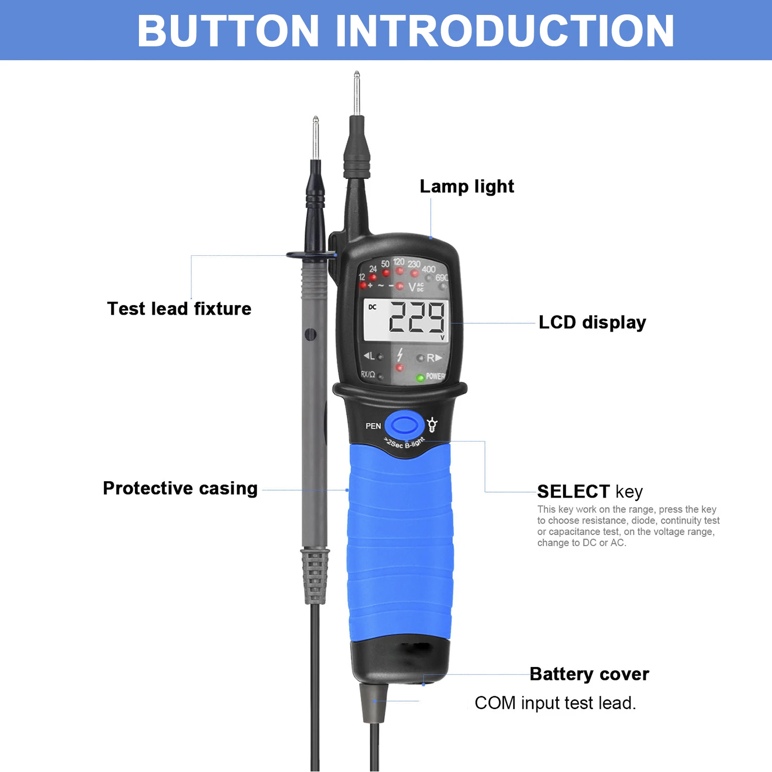 Two-Pole Voltage Tester 12V-690V AC/DC – LCD Phase Rotation & Continuity Tester with LED, IP65 Waterproof, CAT IV 600V