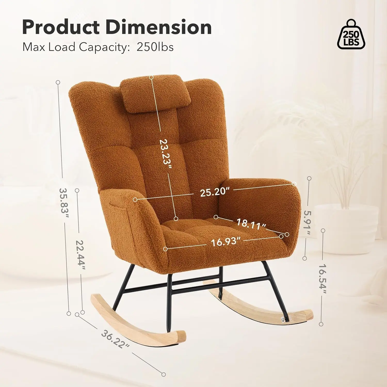 Teddy Glider Rocker Nursery Nursing Chair Adults Compact Space-Saving Rocking Chair Living Room Bedroom Small Spaces, Customized