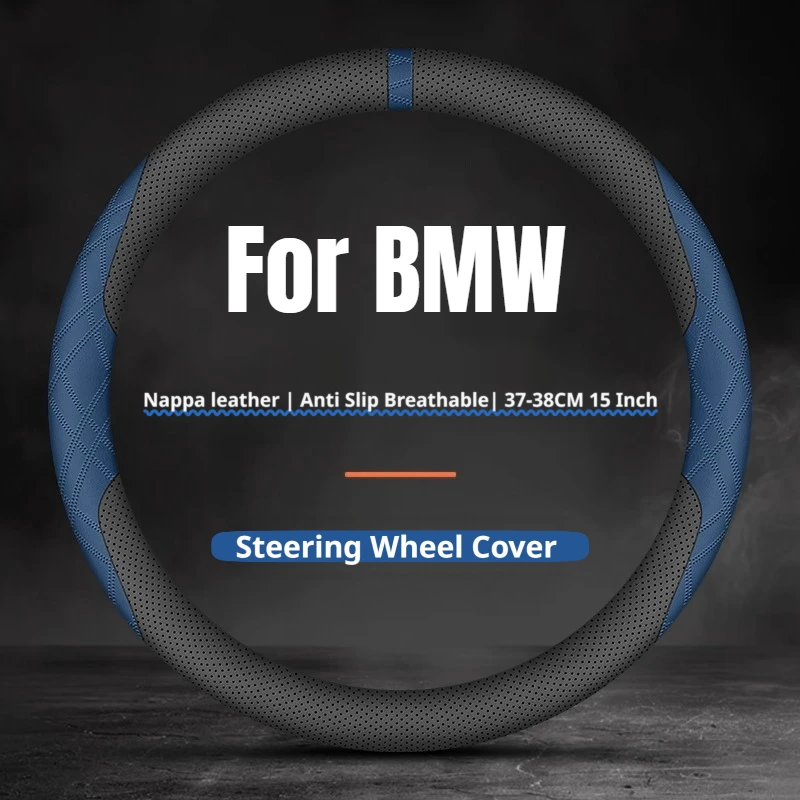 New Two‑Tone Color Car Steering Wheel Cover Breathable 15 Inch For BMW E46 E90 E60 F30 G30 E36 E91 X1 X3 X5 E70 G26 Accessories