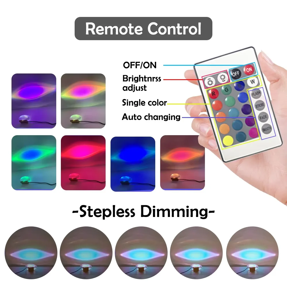 Angel Eyes Projection Night Light Colorful Crystal Lamp Sunset Table Lamp Atmosphere Night Light for Bedroom Living Room Party