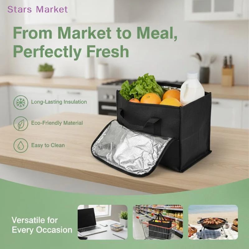 Large Insulated Delivery Bag Food Aluminum Foil Cooler Bag Foldable Portable Catering Grocery Bag Portable Camping Food Bag