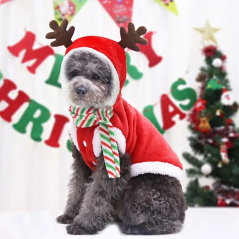 Autumn And Winter Canine Elk Christmas Coral Plush Two Legged Clothing Pet Dog Cat Cosplay Costume Red And Green