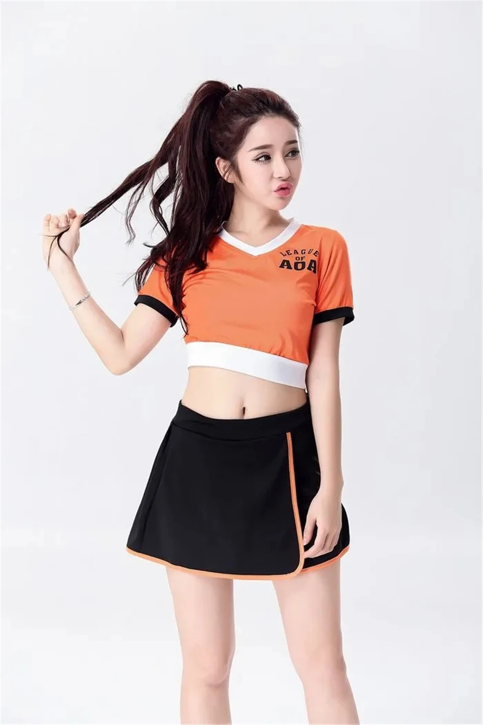 Disfraz de animadora para chica de la escuela, uniforme de celebridad de Internet, Color naranja, Dirndl, coreano, japonés, Sexy, para mujer