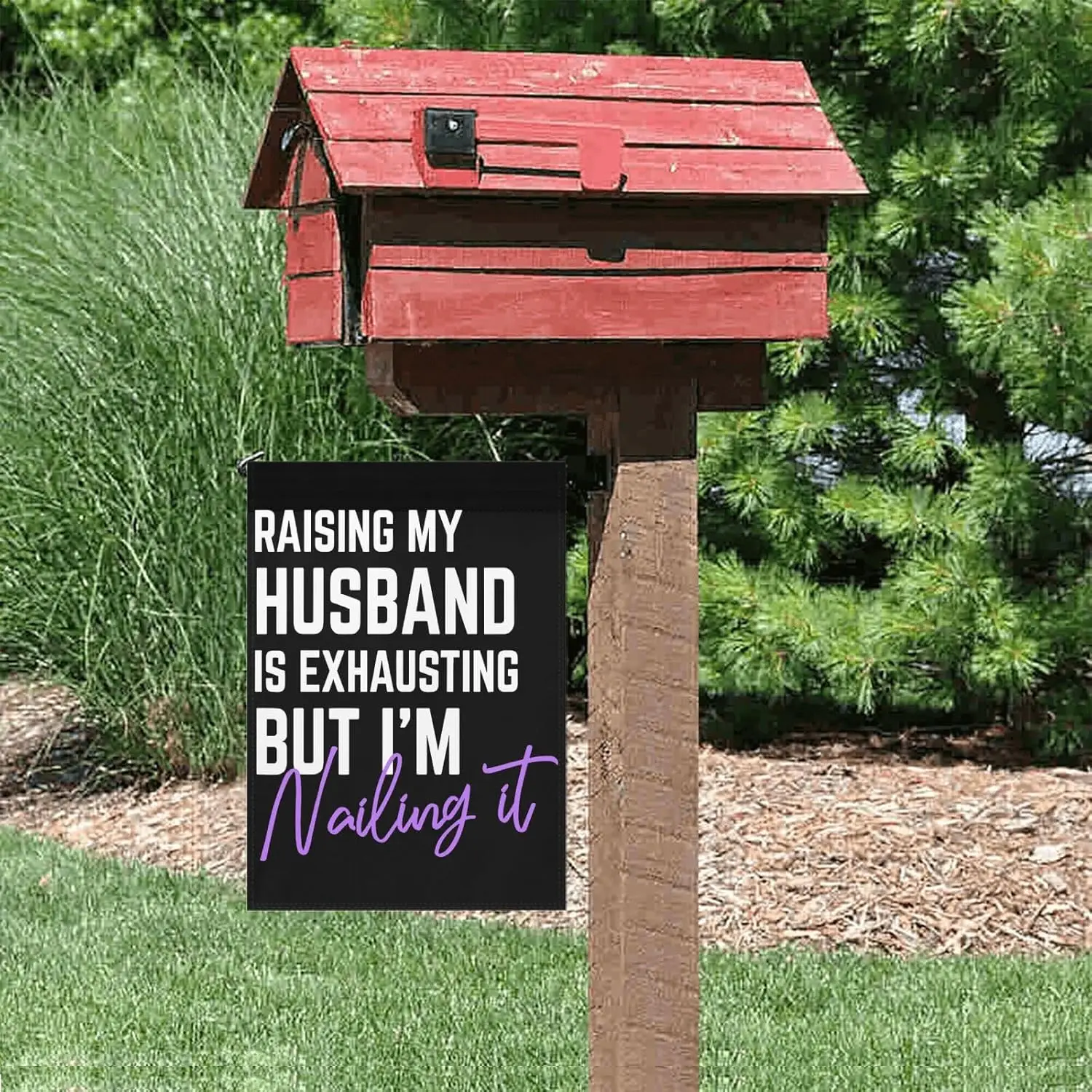Raising My Husband Is Exhausting Wife Husband Couples American Small Yard Flag Double Sided Art Garden Flags Farmhouse Yard  IIC