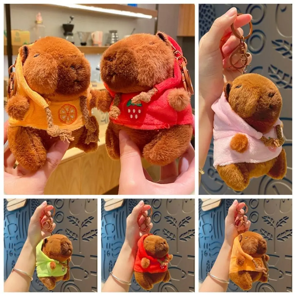 Plush Hoodie Capybara Plush Pendant Fruit Ornaments Capybara Plush Keychain Cartoon Animals Soft Capybara Plush Keyring