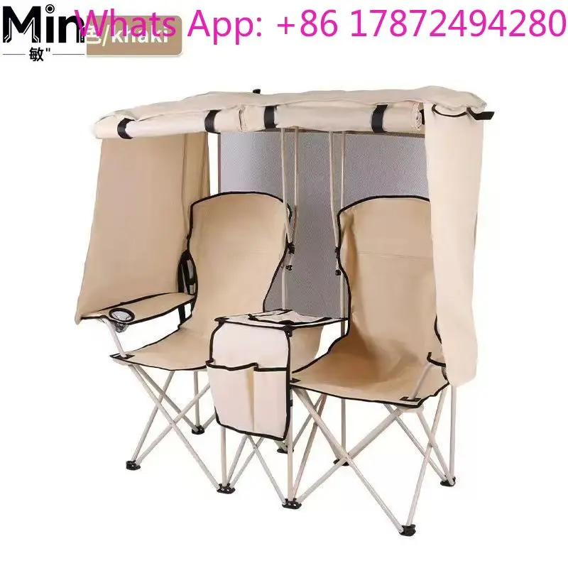Portable Outdoor Foldable Double Chair With Sunshade Canopy UV Waterproof For Camping Fishing