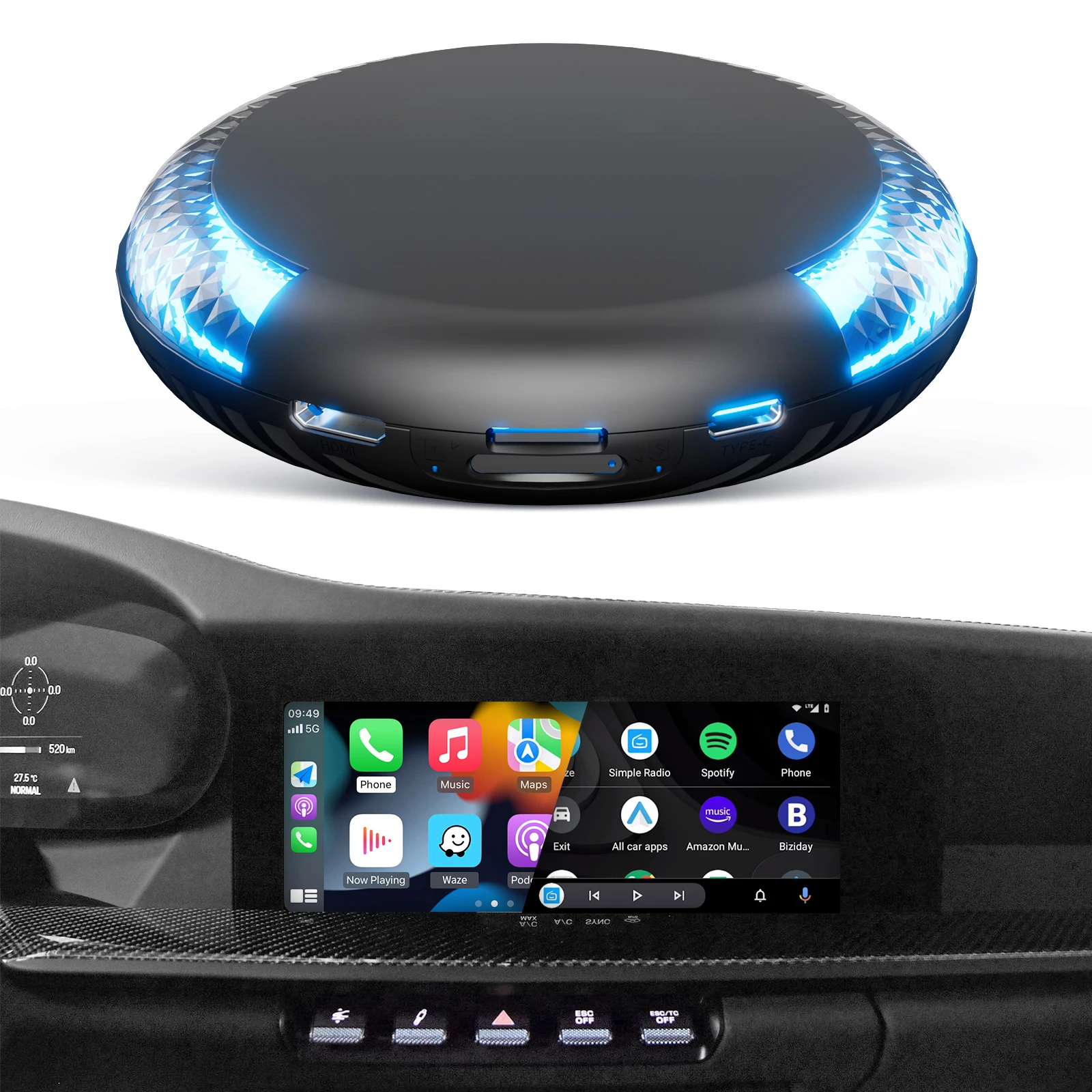 2025 New Carplay TV Box Android 13 Carplay Ai Box Car Multimedia Player with HDMI Port 4G+64G for Chery Volvo Hyundai Volkswagen