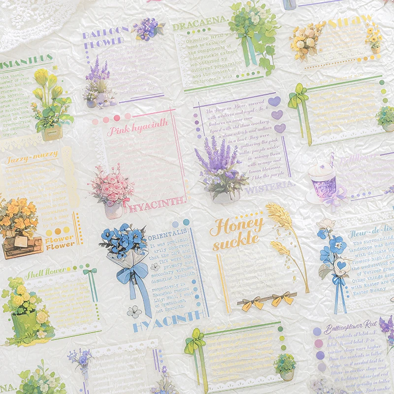 20 pcs/pack INS English Text Flowers Material Collage PET Sticker Creative DIY Collage Decor Junk Journal Aesthetics Stationery