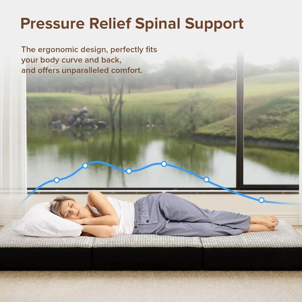 6 بوصة رغوة الذاكرة مرتبة ثلاثية الطي الملكة المحمولة الطابق السرير طوي غطاء قابل للغسل عدم الانزلاق RV السفر التخييم