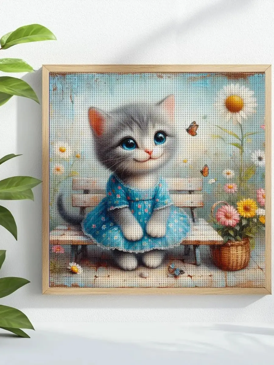 1 Stück 40x40 cm/15,74 Zoll Katzenmotiv Kreuzstich-Set DIY-Kit 11CT/14CT DIY Stickset Kreuzstich-Set Vollstickerei – Detail 1