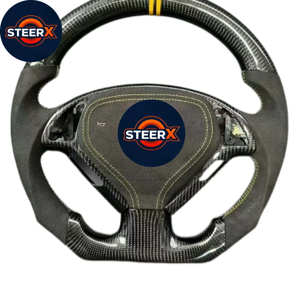 Изготовленное на заказ рулевое колесо из серой алькантары и черного углеродного волокна для Infiniti G37 G25 Изготовленное на заказ рулевое колесо из серой алькантары и черного углеродного волокна для Infiniti G37 G25