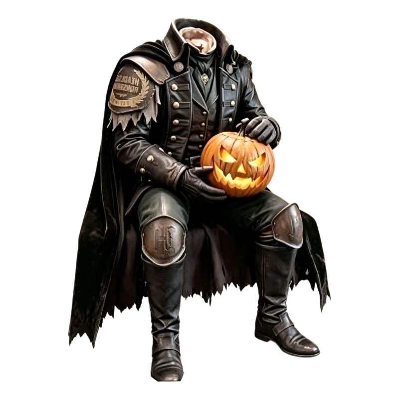 Halloween Pumpkins Horseman Figurine Shelf Sitter with Detailed Costume, Decorative Statue for Shelf, Entryway, Party D2RD