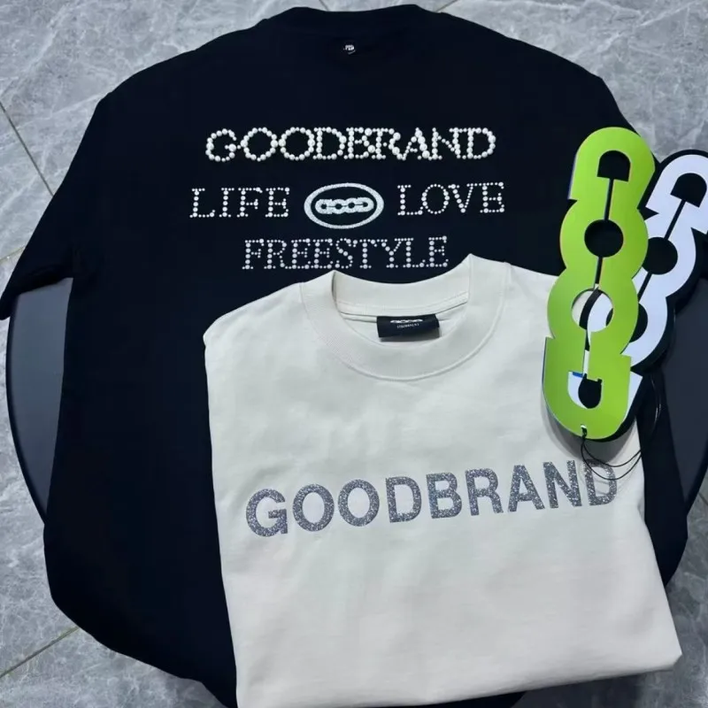 Summer Fashion Classic Slogan Biomimetic Pearl Logo GOODBRAND Tshirts Men Women Casual Loose Round Neck Short Sleeve Top Tees