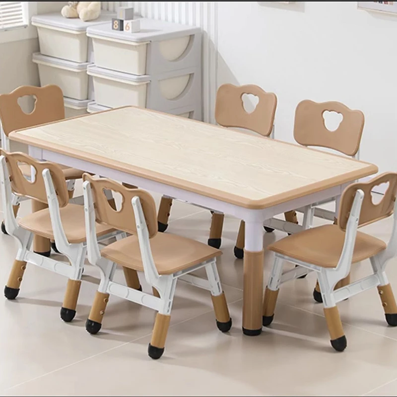 Juego de mesa y silla para niños en edad preescolar, escritorio de plástico, muebles para niños pequeños, mesas y juegos, aula para bebés