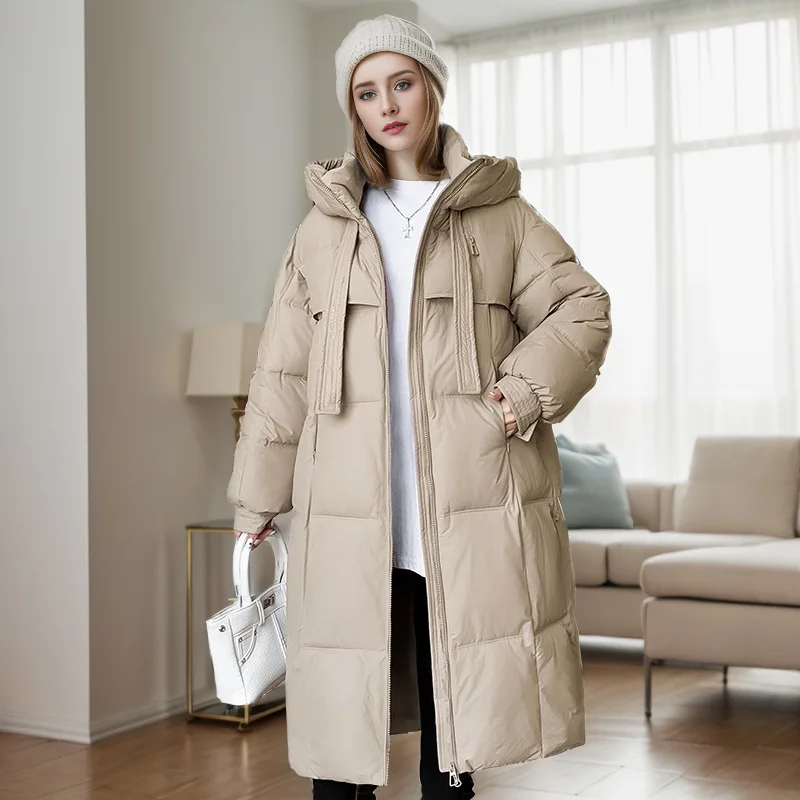 

Women's Korean Style Large Quilt Thickened down Cotton-Padded Jacket Winter Loose Slim Fit Long Over-the-Knee Coat