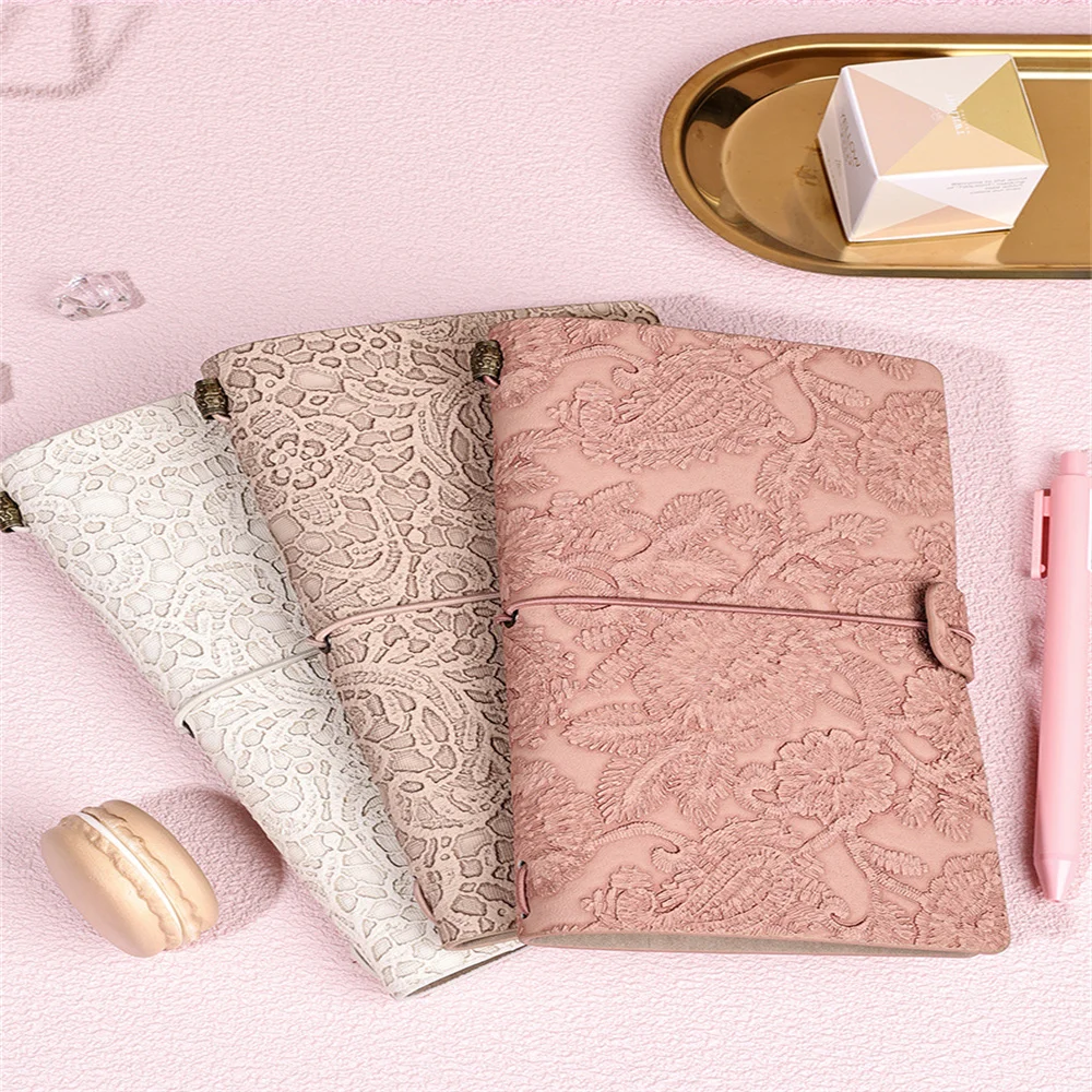 1PC Retro European Lace Carved Girls A6 Portable Ledger Student Fresh Morandi Color Diary Travel Notebook