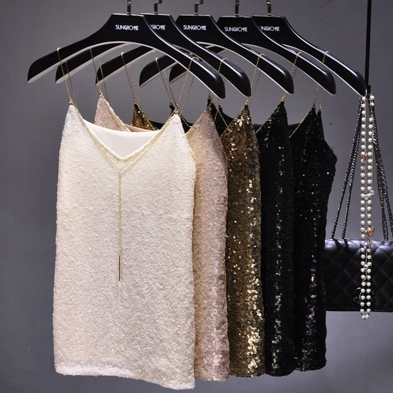 Sparkling Sequins Tank Sexy Party Club Sexy Streetwear  Tank Top Women  All Neon Store Clothes  Y2k Tops  Bustier   Gothic Top