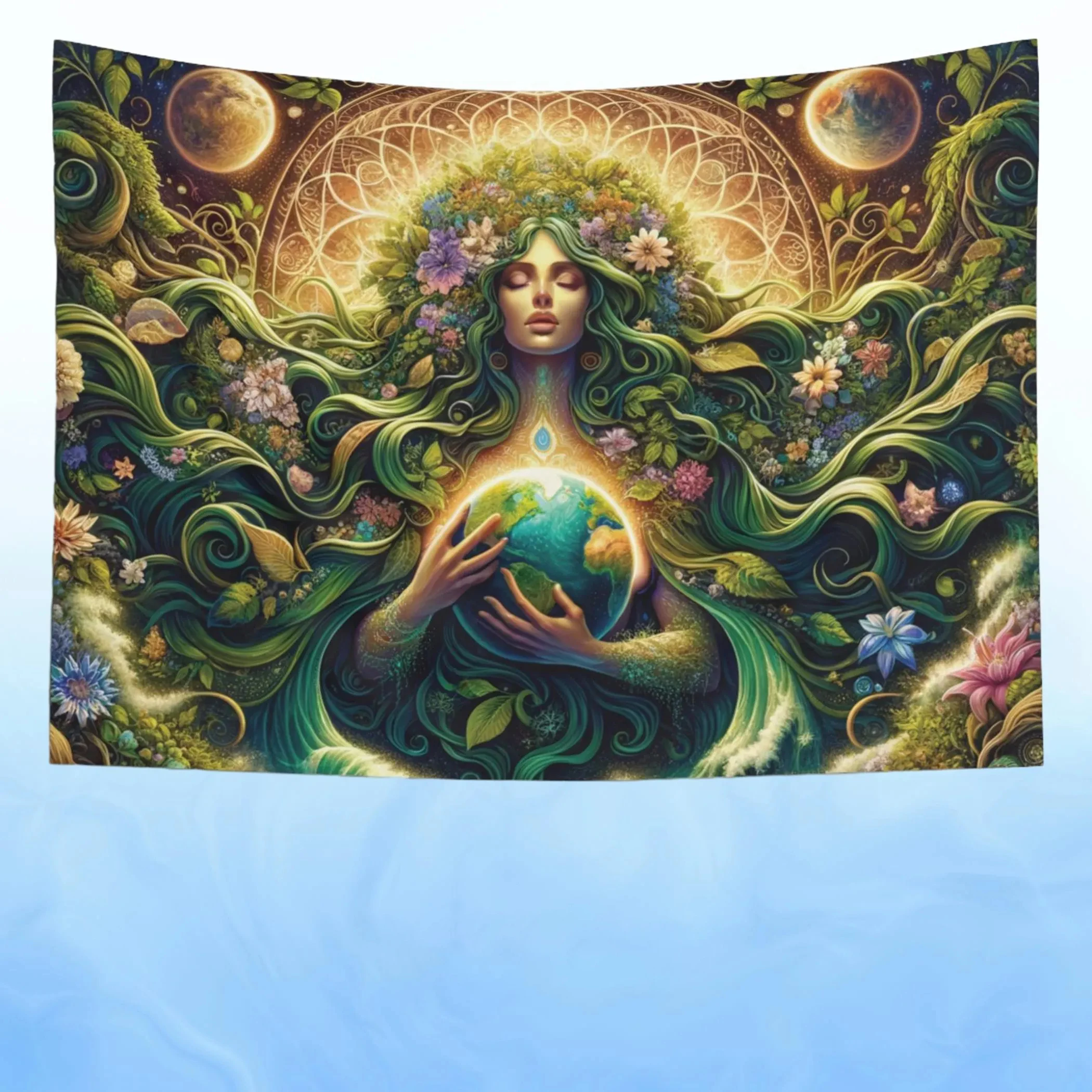 Gaia Mother Earth Tapestry Nature Goddess Art Wall Hanging Boho Meditation Room Decor Elevate Your Space Free Hooks Included
