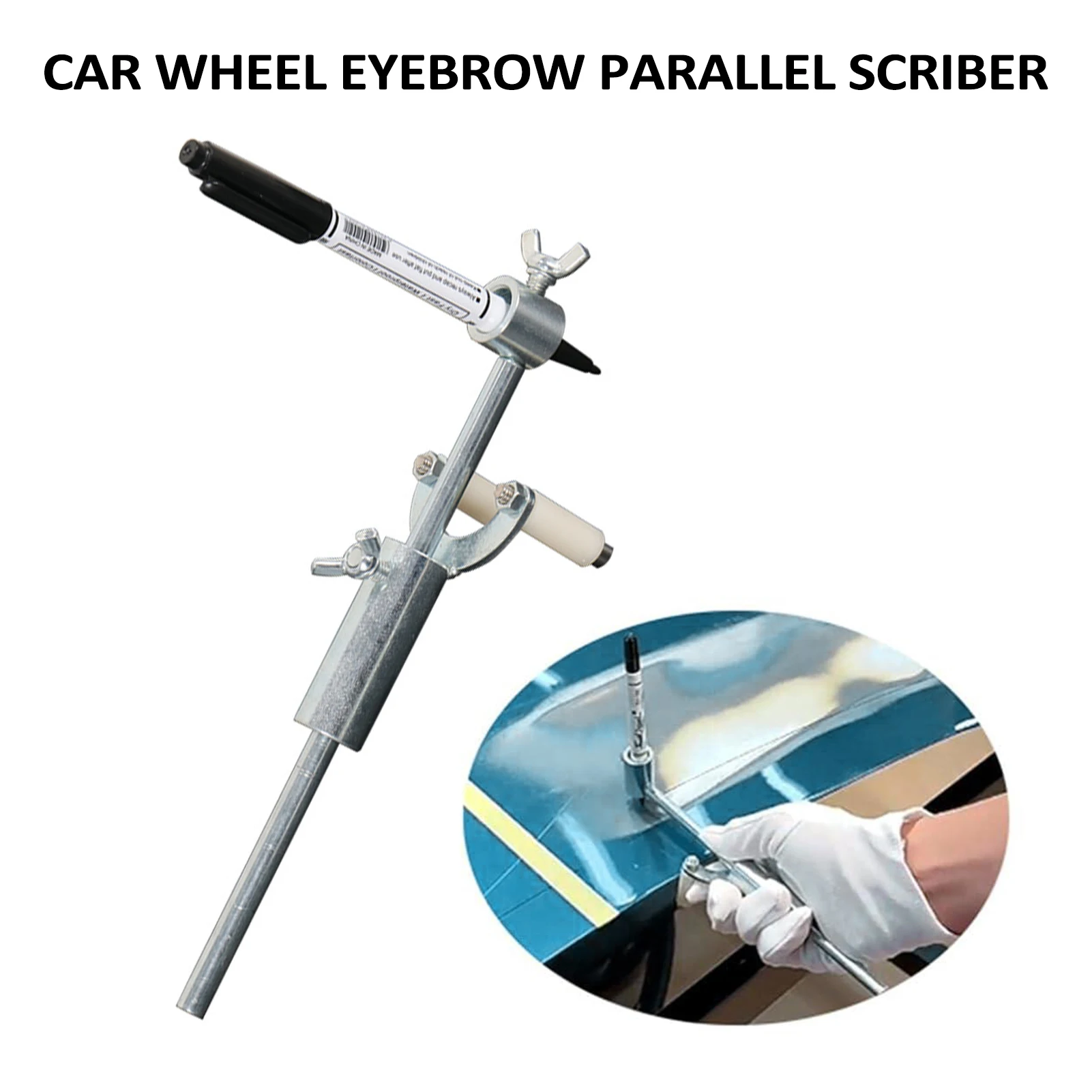 

Car Wheel Eyebrow Mark Scraper, Adjustable Metal Car Wheel Eyebrow Parallel Scriber with Marking Pens Car Dent Repairing Tool