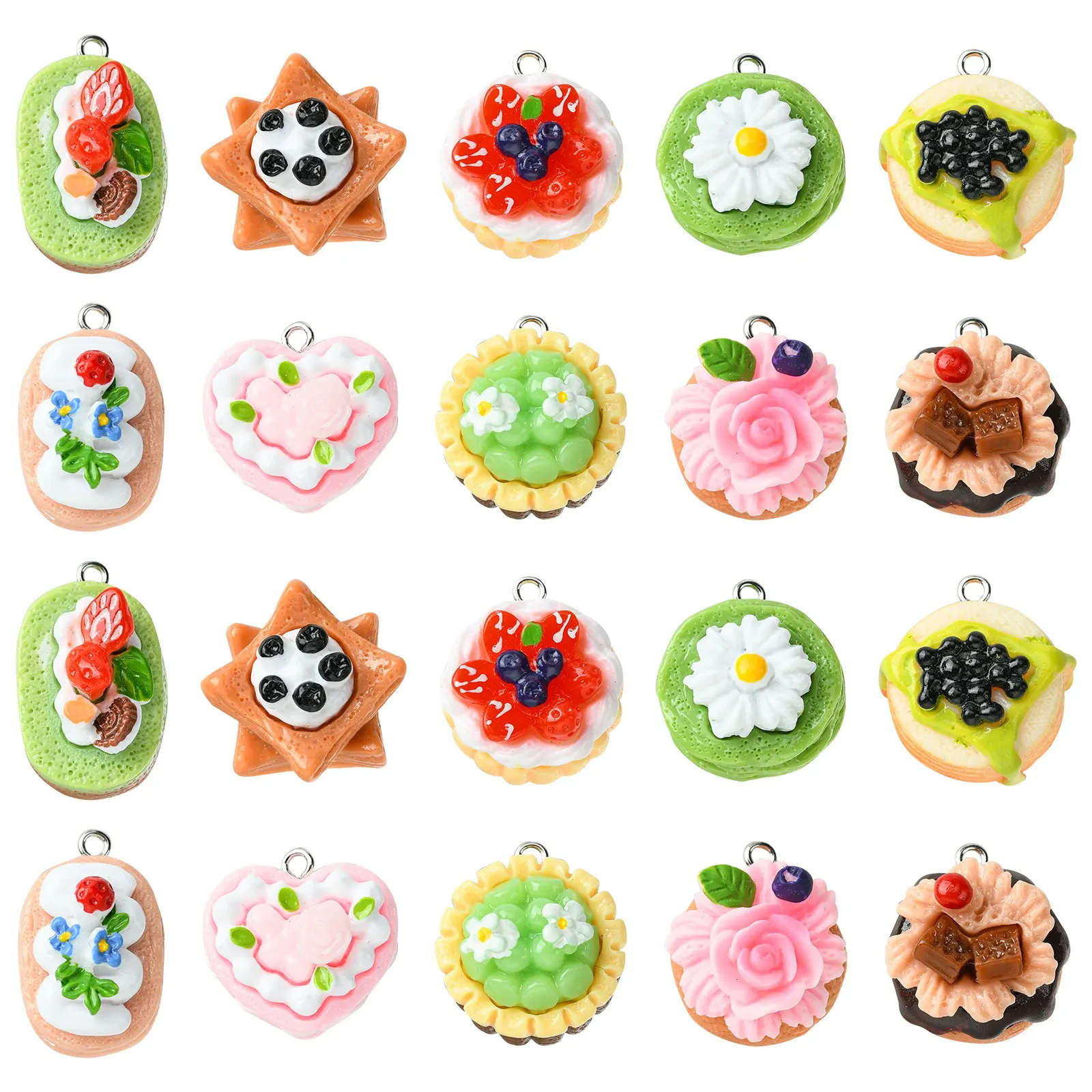 PandaHall 40Pcs 10 Styles Resin Cake Charms Imitation Food Dangle Charms Opaque Cake Charms with Loop for DIY Jewelry Making