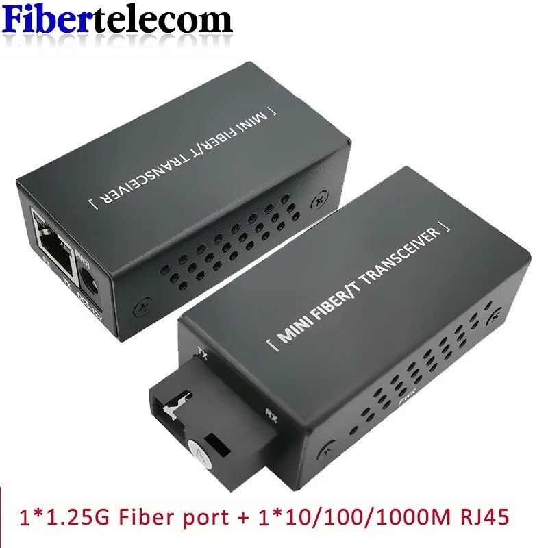 1Pair Mini Gigabit Fiber Optical Media Converter 100/1000Mbps Optic Transceiver SC to RJ45 Ethernet Switch 20Km With EU Power