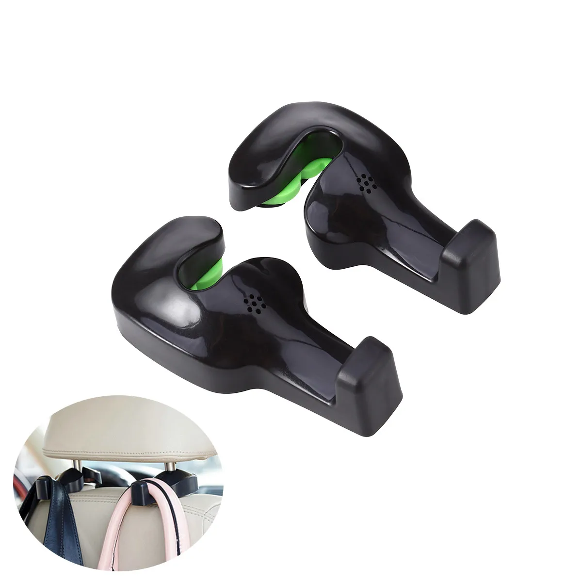 2Pcs Car Back Seat Headrest Hanger Hooks Black ABS Material Rotatable Car Seat Hook Organize Groceries Clothes Handbags Supplies