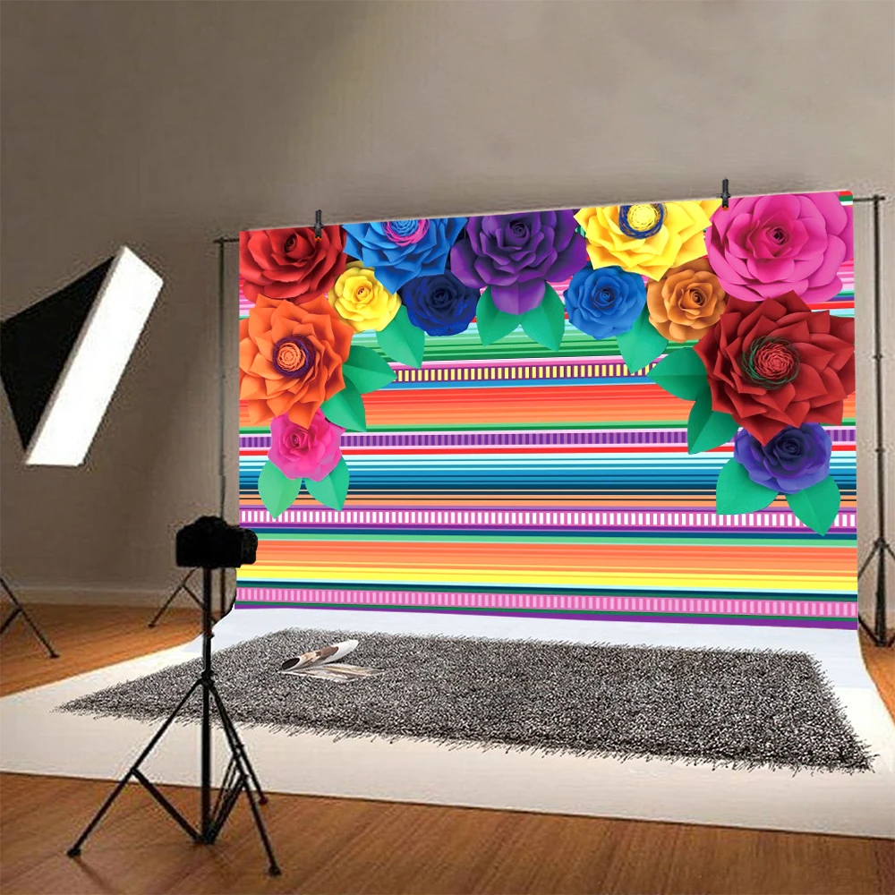 เม็กซิกันฉากหลัง Fiesta Party ดอกไม้หมวกลาย Carnival ถ่ายภาพพื้นหลัง Grad แบนเนอร์ตกแต่ง