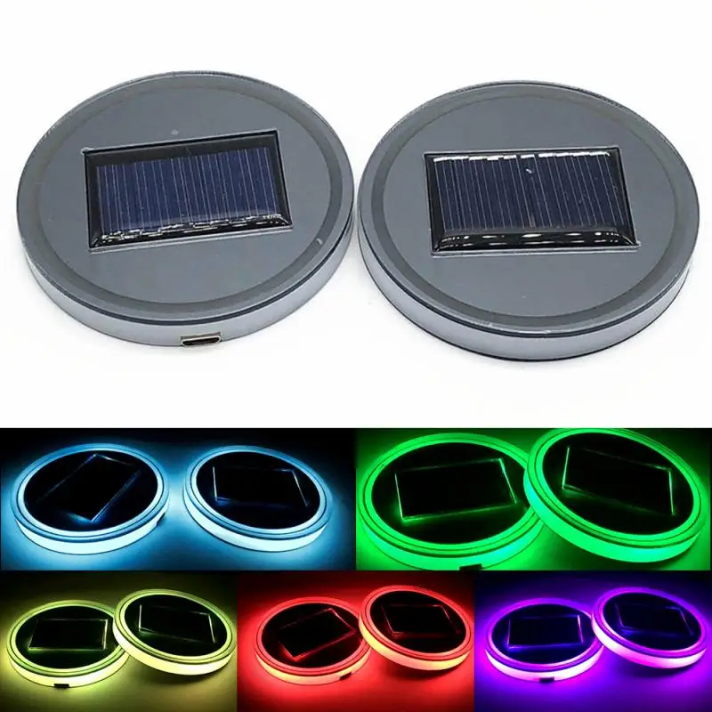 LED 1-4Pcs Waterproof Car Coaster Light Red Blue Green Solar Luminescent Cup Pad Mat IP67 Car Decor Non-slip Bottle Holder Coast