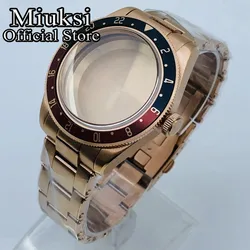 Miuksi 39mm rose gold watch case black blue green silver bezel domed sapphire glass fit NH35 NH36 NH34 ETA2824 PT5000 movement