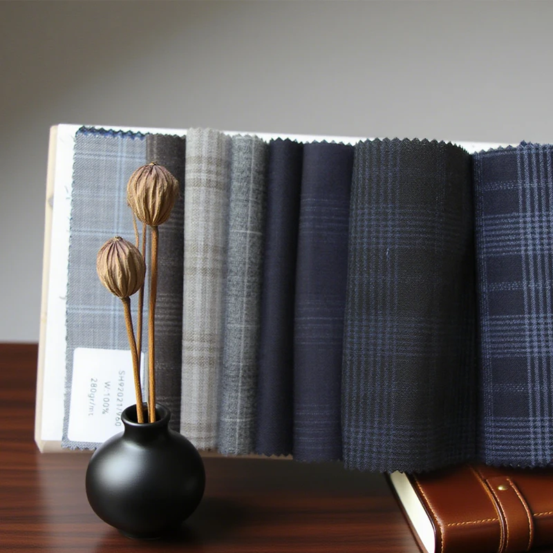 High Quality Mercerized Wool Small Check Fabric, Elastic Wrinkle Resistant Anti-Static, 1 cm Length, 150 cm Width