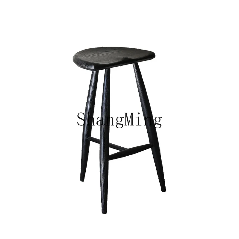 LXY wabi-sabi الرياح الخشب الصلب المنزل الأسود المتفحمة كرسي طويل الساق خشب الرماد مقعد مرتفع الراحة البراز