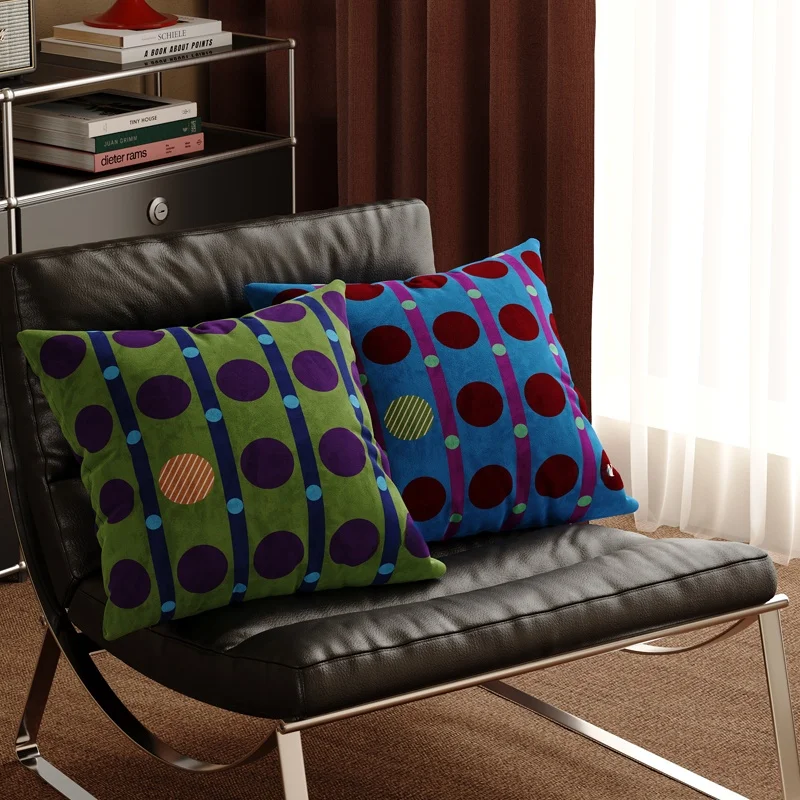 Retro Pillow Home Decor Square Polyester Fiber Cover PP Cotton Filled Sofa Bedroom Decorative Polka Dot Pillow Customizable