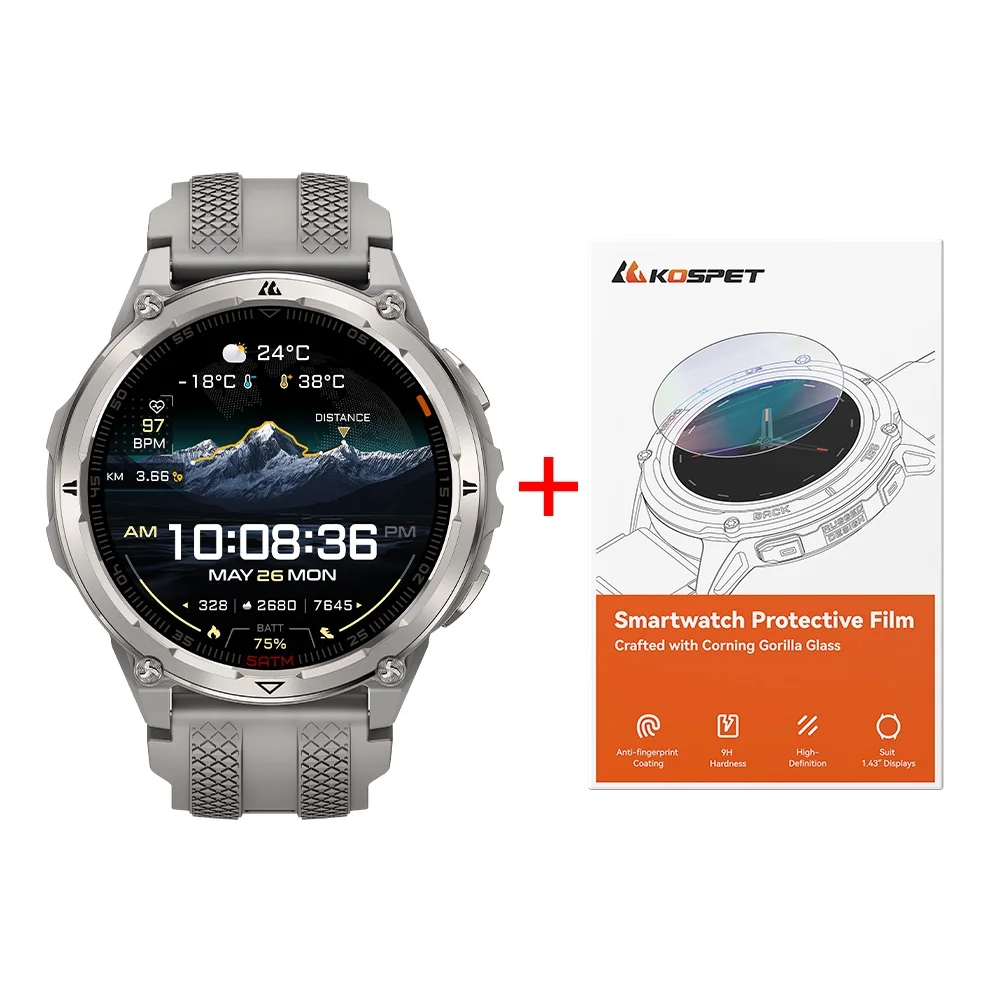 KOSPET ORB 2 GPS Smartwatch voor heren AMOLED Robuust horloge van militaire kwaliteit Dual Band GPS 5ATM IP69 Waterdichte zaklamp Sport