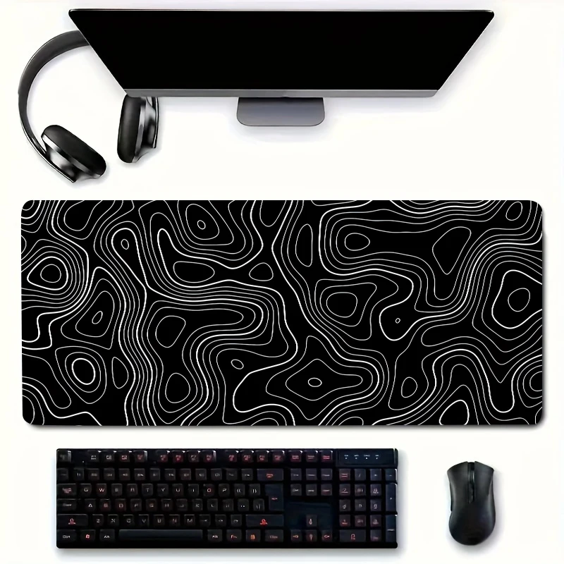 

Черно-белый коврик для мыши Strata Liquid XXL, настольный коврик, игровой настольный коврик, большой абстрактный коврик для мыши с замкнутым офисным нескользящим ковром